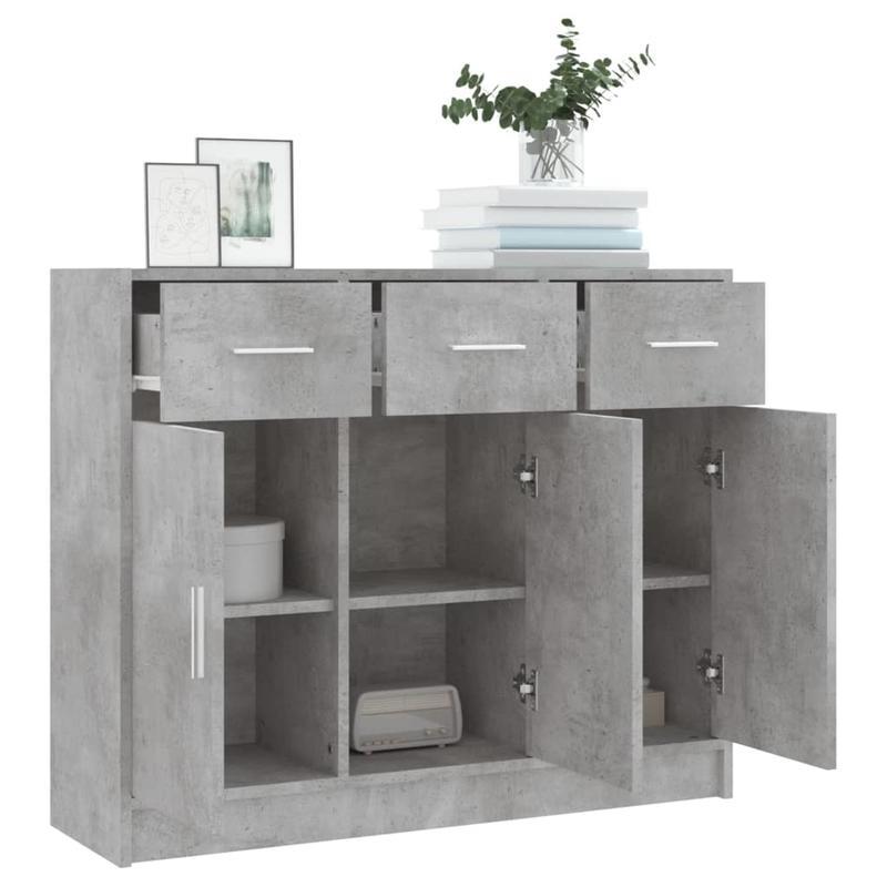 Dressoir – Sideboard – Buffetkast – Opbergkast – Kast – Betonlook Grijs – Duurzaam Hout – 91x28x75 cm Compact