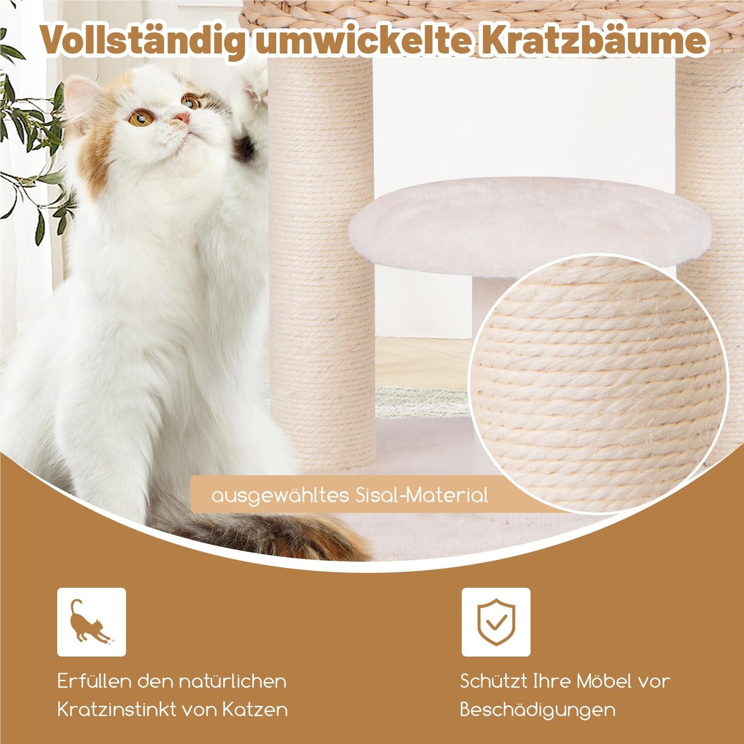 Krabpaal – Kattenkrabpaal – Kattenboom – Krabmeubel – Krabton – 104 cm Hoog – Met Kattenhol & Sisal Bekleding