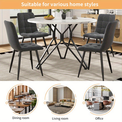 Rond Eettafel – Ronde Tafel – Keukentafel – Eetkamertafel – Compacte Eettafel – MDF Blad Met Marmerlook – Metalen Poot Zwart/Wit – 100x100x76 cm – Voor 4 Personen