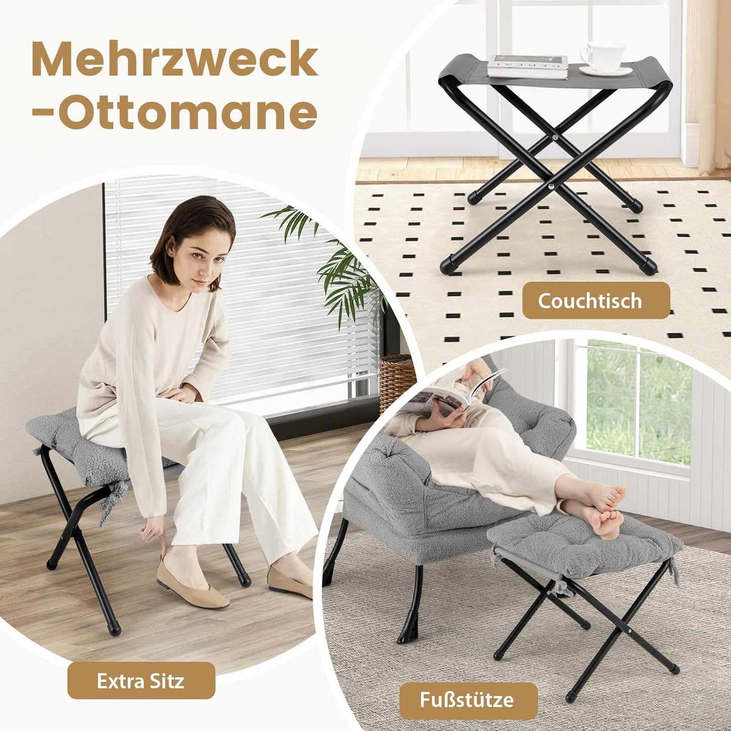 Relaxfauteuil – Relaxstoel – Loungefauteuil – Tv-fauteuil – Leunstoel – Met Voetenbankje En Zijvak – Zachte Sherpa Bekleding – Roestvrij Metalen Frame