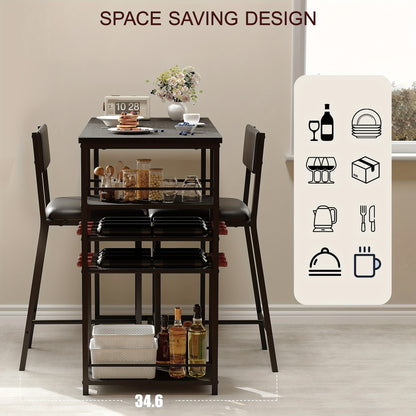 Compact Dining Table Set with 2 Upholstered Chairs - Space-Saving Kitchen Table and Chairs, Sturdy Metal Frame, for Small Apartments, Home, Cafe - Modern Minimalist Dining Room Furniture in Matte Black Finish, Dining Table wi