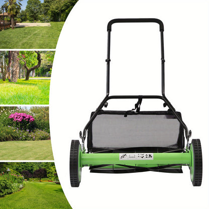 Handgrasmaaier – Handmaaier – Kooimesmaaier – Duwgrasmaaier – Gazonmaaier – 50,8 cm Maaibreedte – 9 Instelbare Maaihoogtes – 65-Mangaan Stalen Messen – Met Opvangzak – Groen