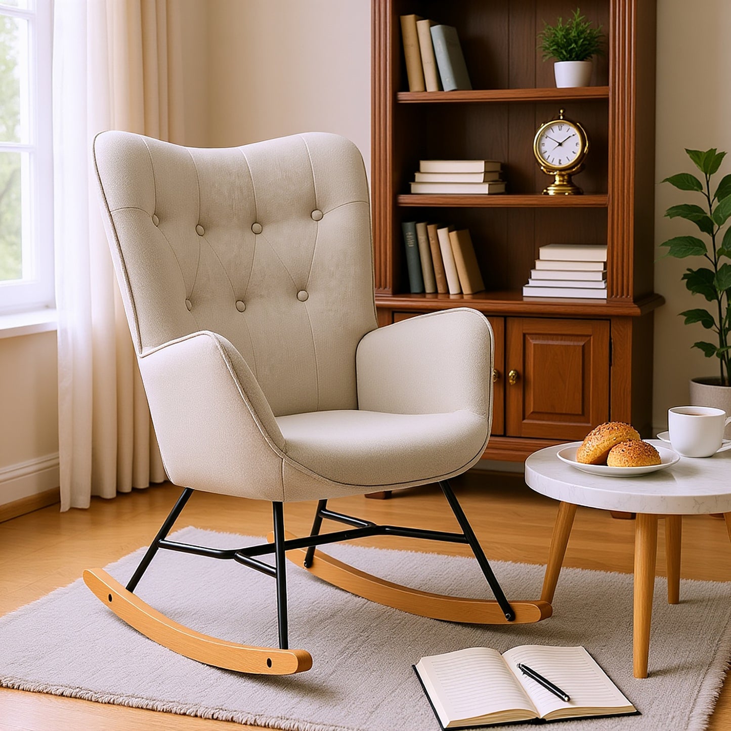 Chaise Lounge Beige – Loungestoel – Ligstoel – Relaxfauteuil – Zithoek – Modern Design – Stevig Metalen Frame – Compacte Afmetingen 68x84x99,5 cm