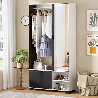 Witte Slaapkamerkast – Kledingkast – Opbergkast – Garderobekast – Spiegelkast – Compact Vrijstaand Design – Ruim Met Spiegel 144x55 cm – Hoogwaardig Massief Hout