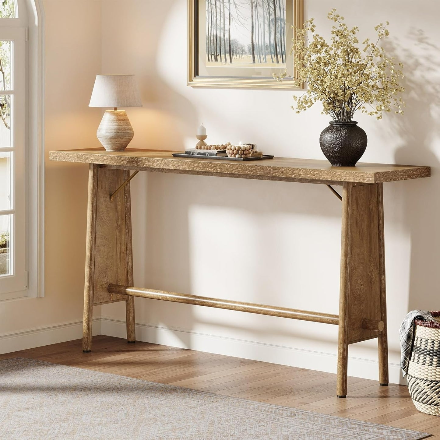 Moderne Sidetable – Haltafel – Wandtafel – Consoletafel – Meubel – Metalen Poten – 160 cm Lang – Natuurlijke Bruine Houtlook