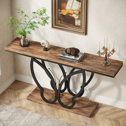 Farmhouse Sidetable – Console Table – Haltafel – Sofa Table – Gangtafel – 55 Inch – Robuust Metaal & Houten Blad – Extra Opbergruimte