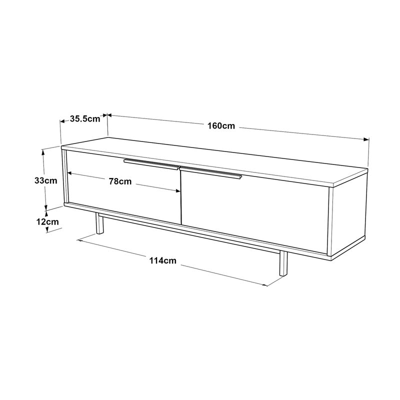 Kast – Dressoir – Opbergmeubel – Tv-meubel – Sideboard – Wit – 2 Deuren – Compact Formaat 160x36x45 cm – Stevige Poten