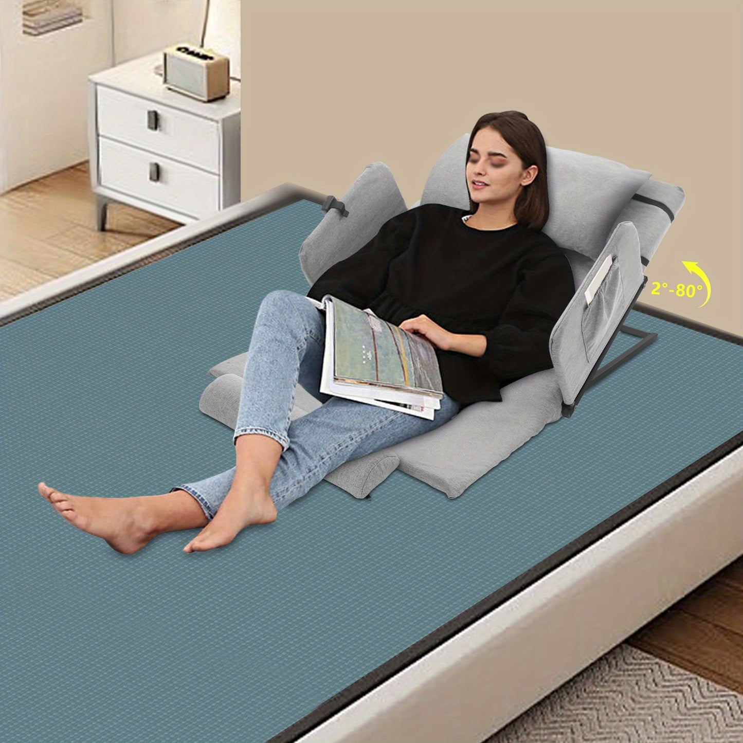 Verstelbare Bedrugleuning – Bedsteun – Rugsteun – Stoelrugleuning – Armsteunen – Comfortabel Linnen Kussen – Hoogwaardig Koolstofstaal Frame