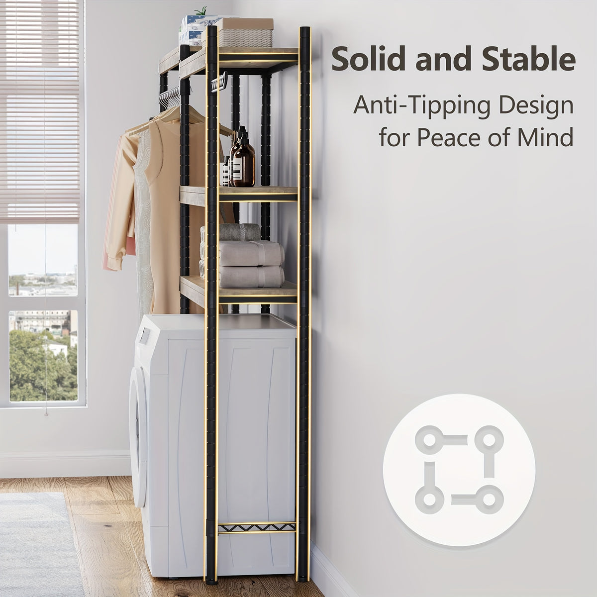 Wasmandrek – Wasmand Kastje – Wasruimte Organizer – Wassorteerder – Badkamerrek – Vrijstaand Houten Rek – 5 Lagen Met Dubbele Rijen – Praktisch Ruimtebesparend 76 cm Hoog