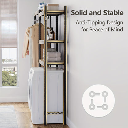 Heavy-Duty Freestanding 5-Tier Double Row Over Washer and Dryer Shelves - Adjustable Laundry Storage Organizer with Clothes Drying Rack, Space-Saving Washer/Dryer Shelf for Front/Top Load Machines, Easy Assembly (No Brackets)