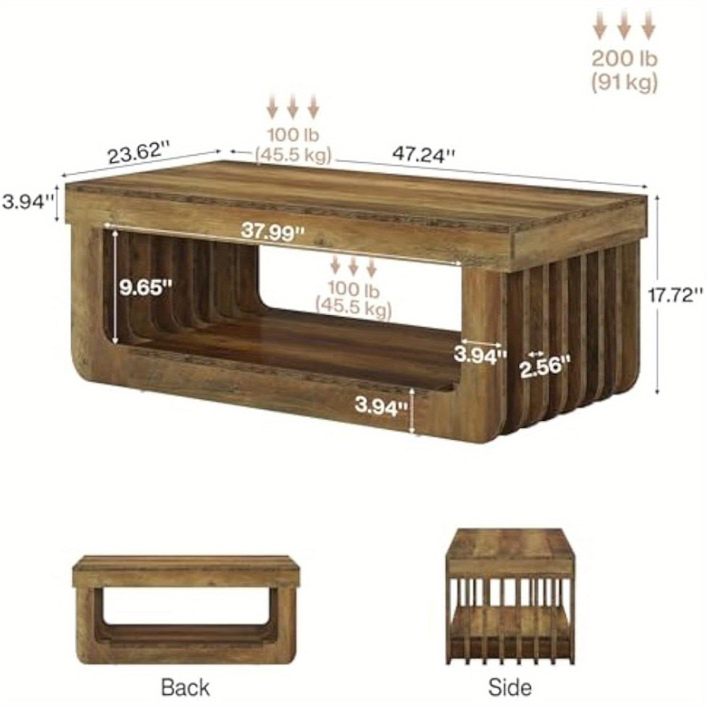 Salontafel Extra Breed – Koffietafel – Woonkamertafel – Centre Tafel – Living Room Table – Twee-Tier Met Opbergbodem – Stevig MDF Met Krasbestendige Afwerking
