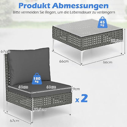 Tuinlounge Set – Loungeset – Tuinmeubelen – Buitenmeubilair – Tuinbank – Weerbestendig PE Rattan – Tempered Glass Tafel – 3-Delige Set – Comfortabele Fauteuils – Onderhoudsvriendelijk