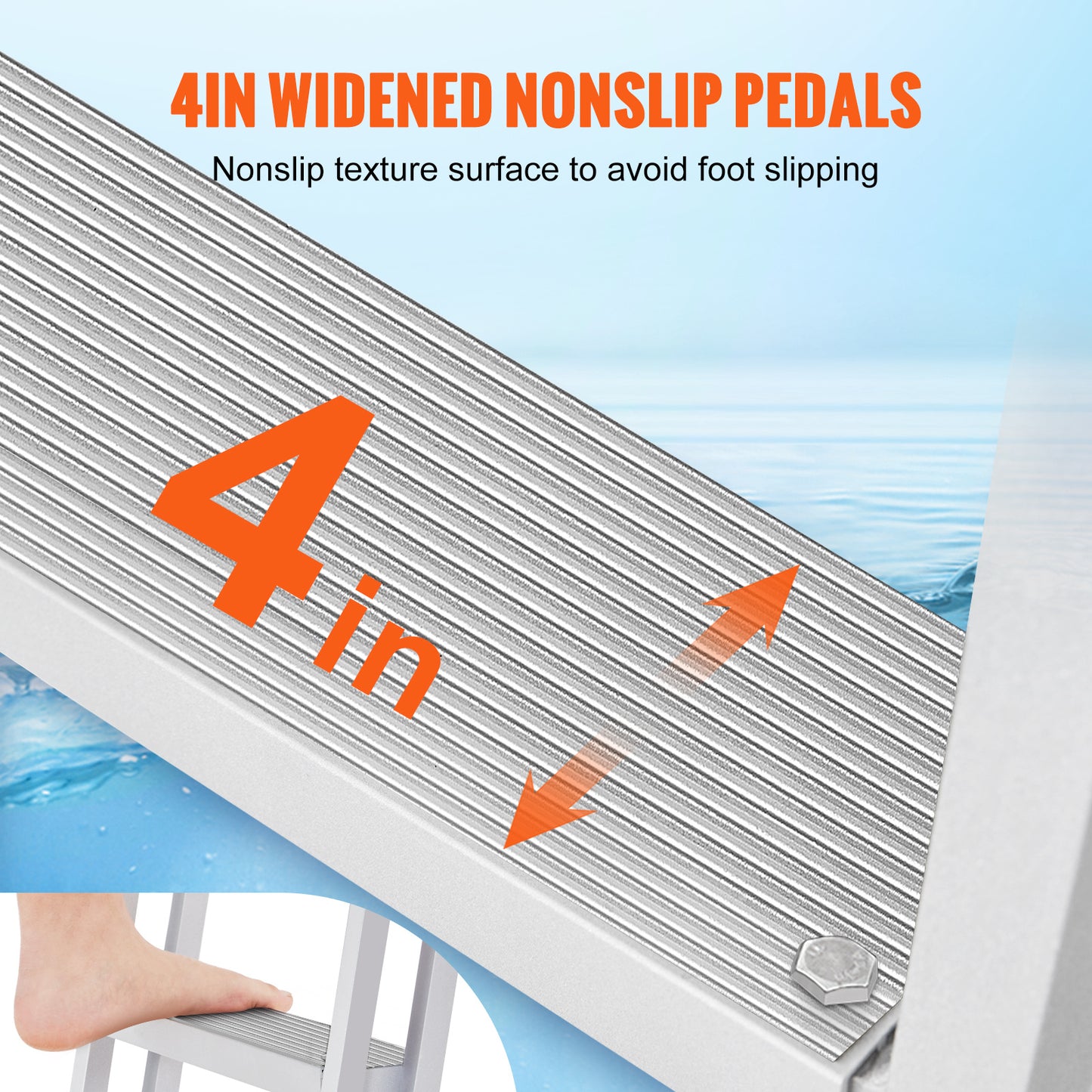 Steigerladder – Steigertrap – Bootladder – Dockladder – Aluminium Ladder – Verstelbare Hoogte 170-200 cm – 5 Antislip Treden