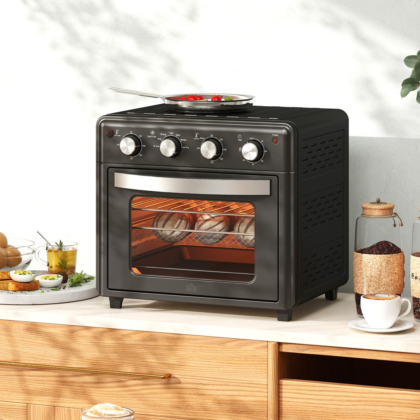Mini Oven – Airfryer – Heteluchtoven – Tafeloven – Elektrische Oven – Zwart – 7 Kookprogramma’s – Temperatuur 90-230°C
