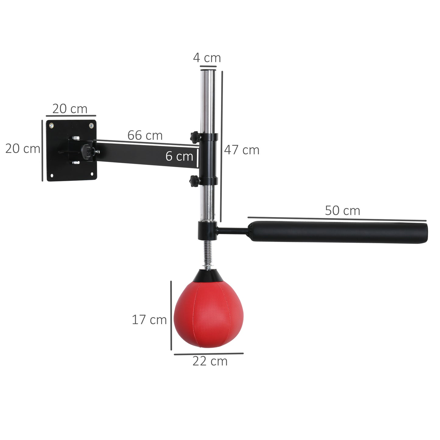 Speedbal – Reflexbal – Bokstrainer – Muurbevestigde Ball – Speedbal Set Rood – Hoogte Verstelbaar – Stevig IJzeren Frame