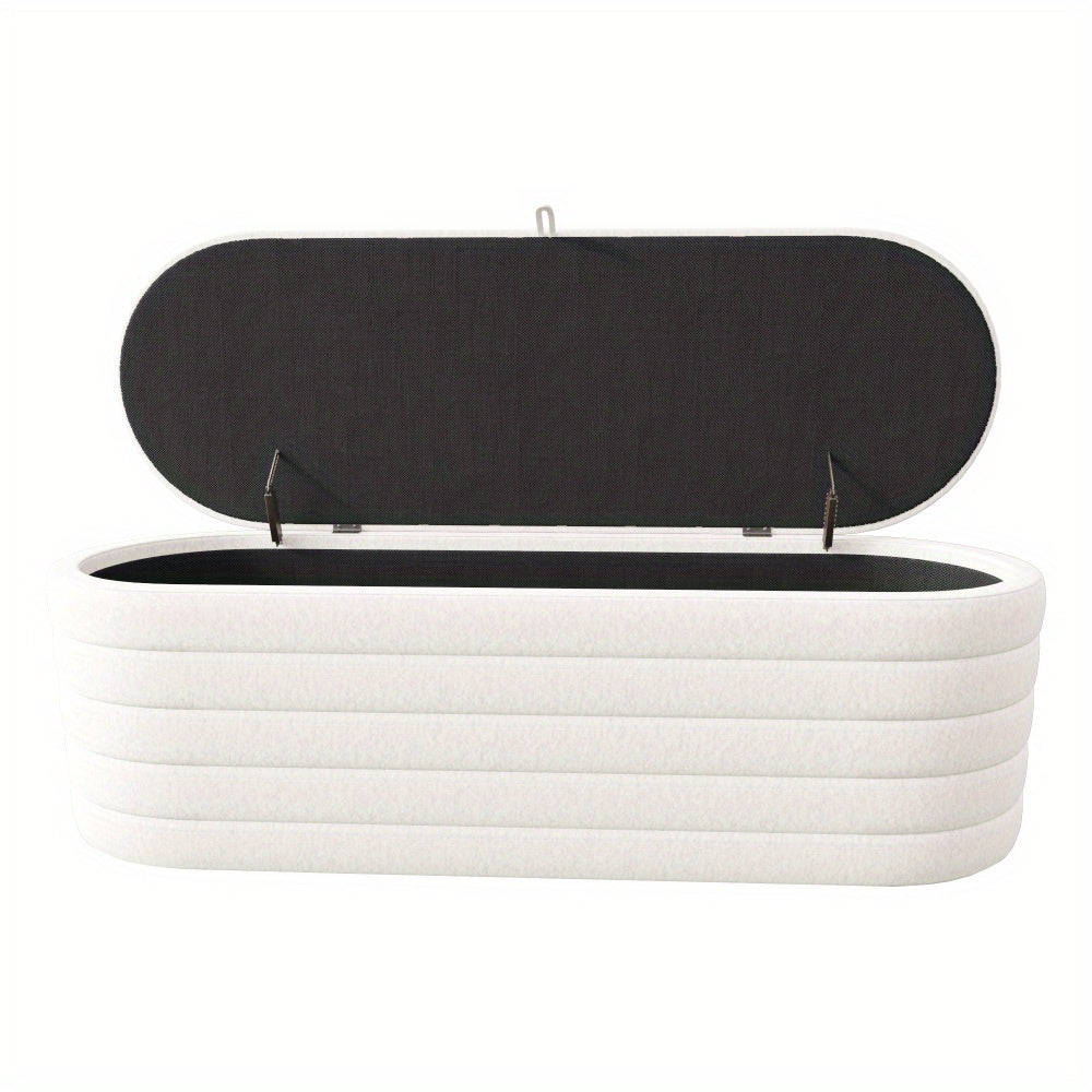 Bankje Met Opbergruimte – Puf – Zitzak – Poef – Hocker – Wit Teddyfleece – 120x40 cm – Zacht En Praktisch