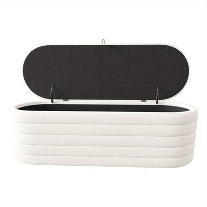 Bankje Met Opbergruimte – Puf – Zitzak – Poef – Hocker – Wit Teddyfleece – 120x40 cm – Zacht En Praktisch