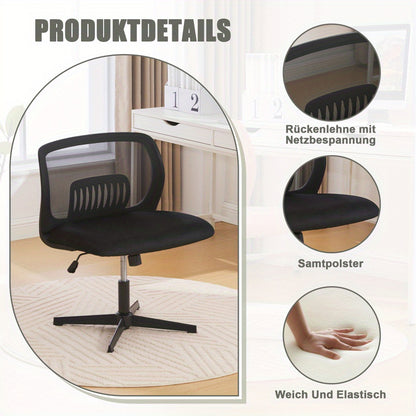 Armless Bureaustoel – Leesstoel Zonder Armleuningen – Draaibare Stoel – Rocking Chair – Zithoek Stoel Groen – Fluwelen Bekleding – Verstelbare Zithoogte