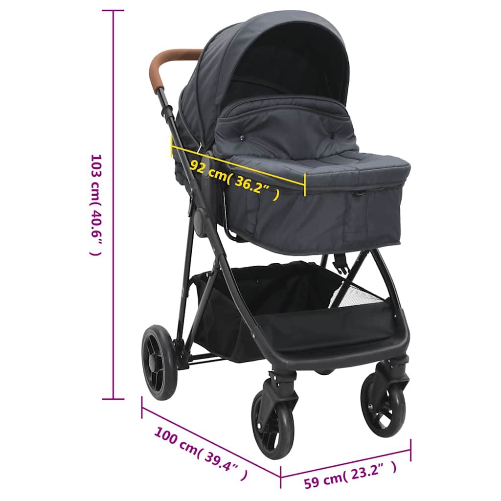 Kinderwagen – Buggy – Wandelwagen – Babywagen – 2-in-1 Kinderwagen Anthracite – Stevig Stalen Frame – Verstelbare Zit- en Ligpositie