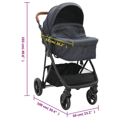 Kinderwagen – Buggy – Wandelwagen – Babywagen – 2-in-1 Kinderwagen Anthracite – Stevig Stalen Frame – Verstelbare Zit- en Ligpositie
