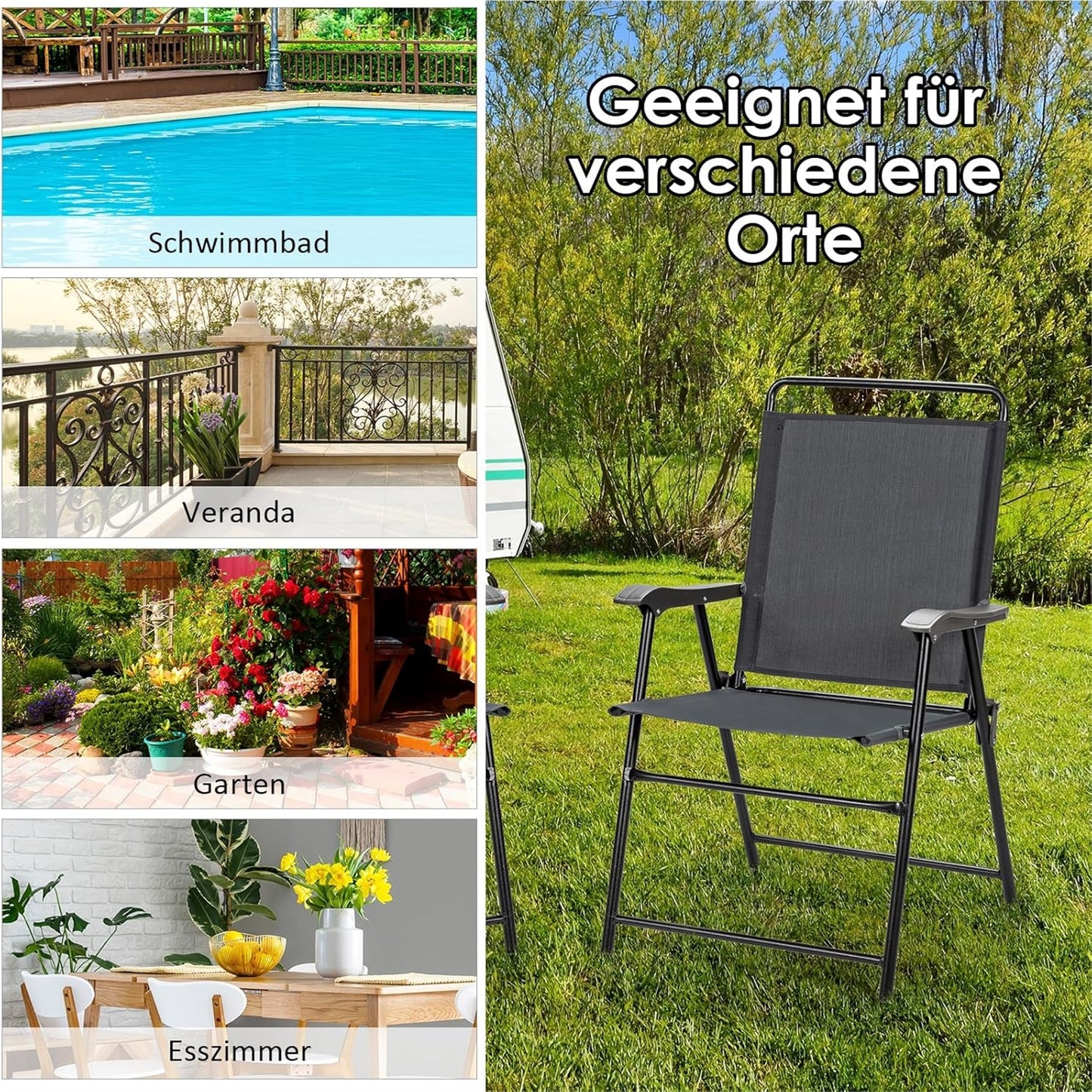 Tuinstoelen – Inklapbare Stoelen – Balkonstoelen – Tuinstoel Set – Campingstoelen – Stevig Metalen Frame – Ademend en Lichtgewicht Textiel
