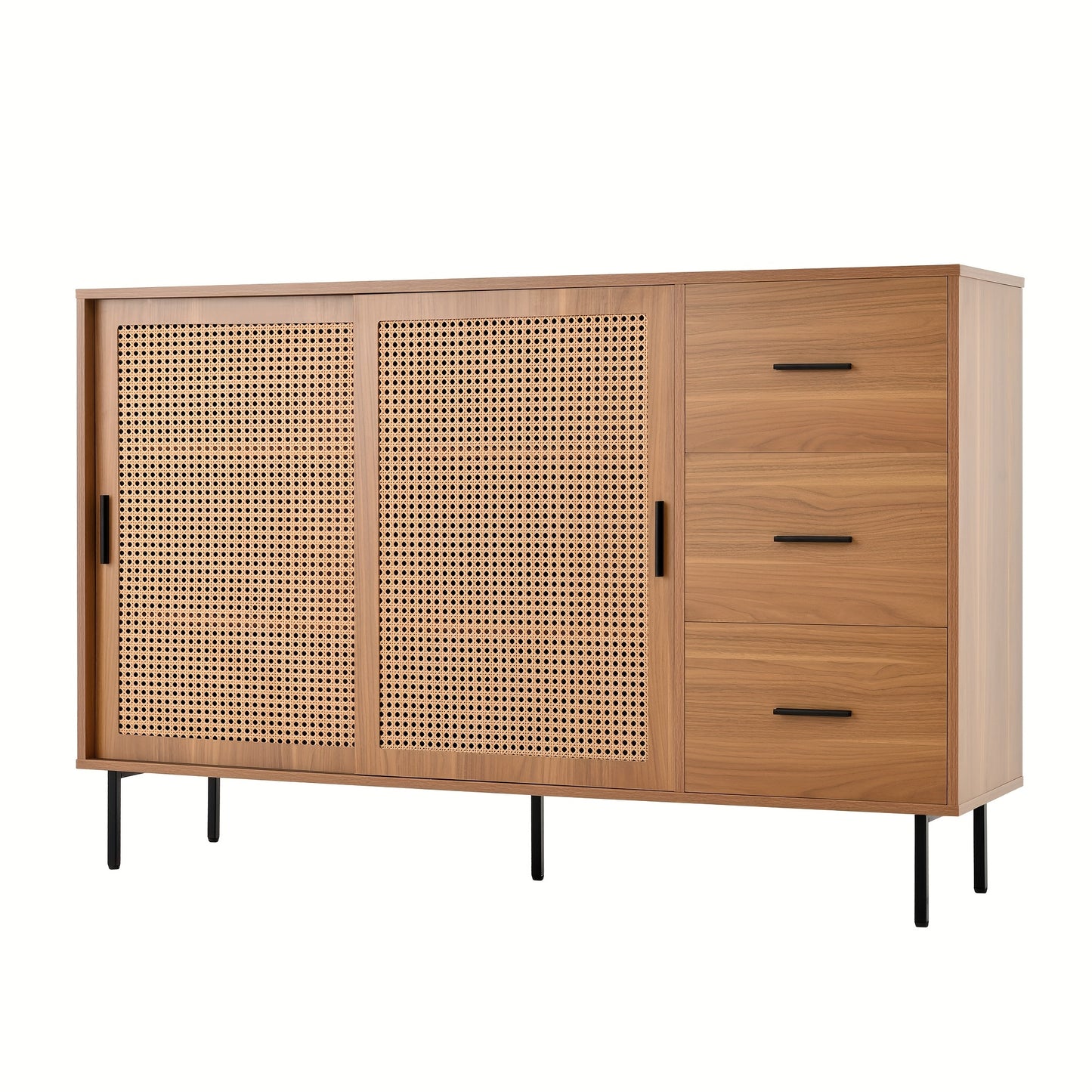 Rustic Modern Metal with 2 Sliding Doors & 3 Drawers - Adjustable Shelves, Freestanding/Dining Room Sideboard, Space-Saving Design (140x91x37cm) - No-Wood Furniture in Neutral Tones for Apartments, Farmhouse, or Contemporary