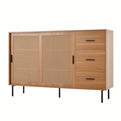 Rustic Modern Metal with 2 Sliding Doors & 3 Drawers - Adjustable Shelves, Freestanding/Dining Room Sideboard, Space-Saving Design (140x91x37cm) - No-Wood Furniture in Neutral Tones for Apartments, Farmhouse, or Contemporary