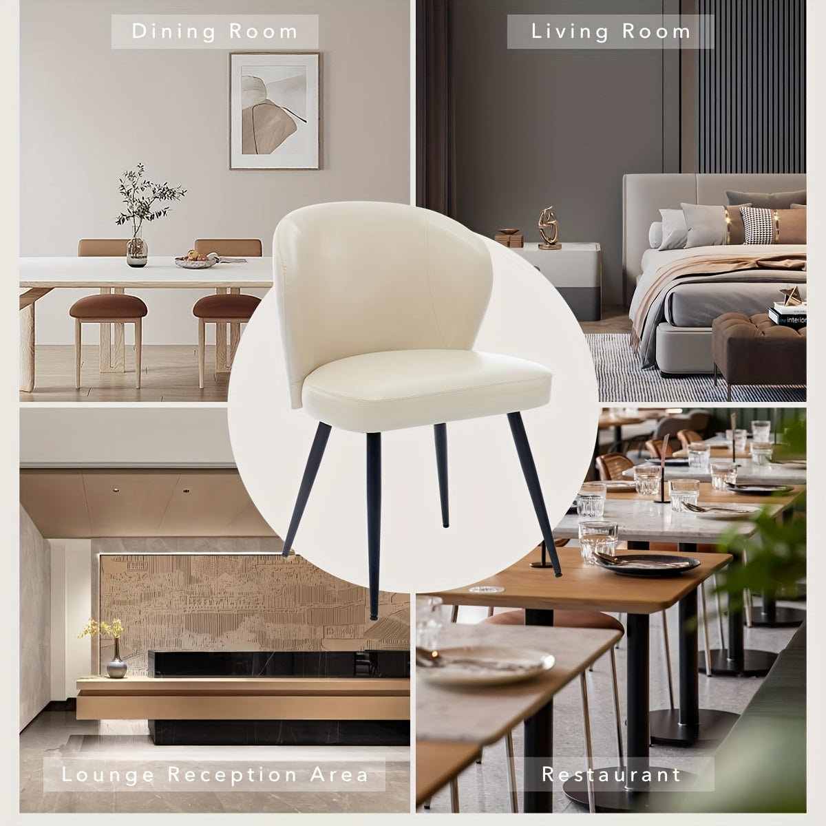 Eetkamerstoel – Stoel – Kuipstoel – Armstoel – Designstoel – Set van 2 – Beige – Synthetisch Leder – Ergonomisch Schuimzitvlak – Metaal Onderstel Met Hoge Draagkracht