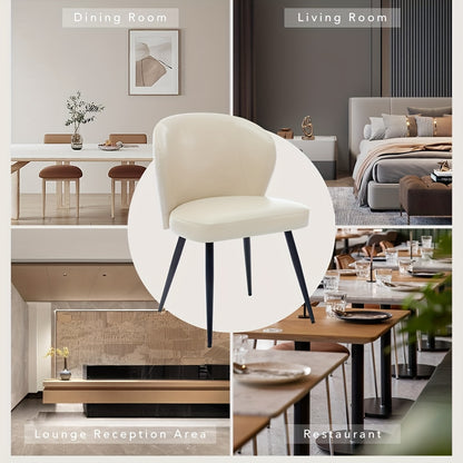 Eetkamerstoel – Stoel – Kuipstoel – Armstoel – Designstoel – Set van 2 – Beige – Synthetisch Leder – Ergonomisch Schuimzitvlak – Metaal Onderstel Met Hoge Draagkracht