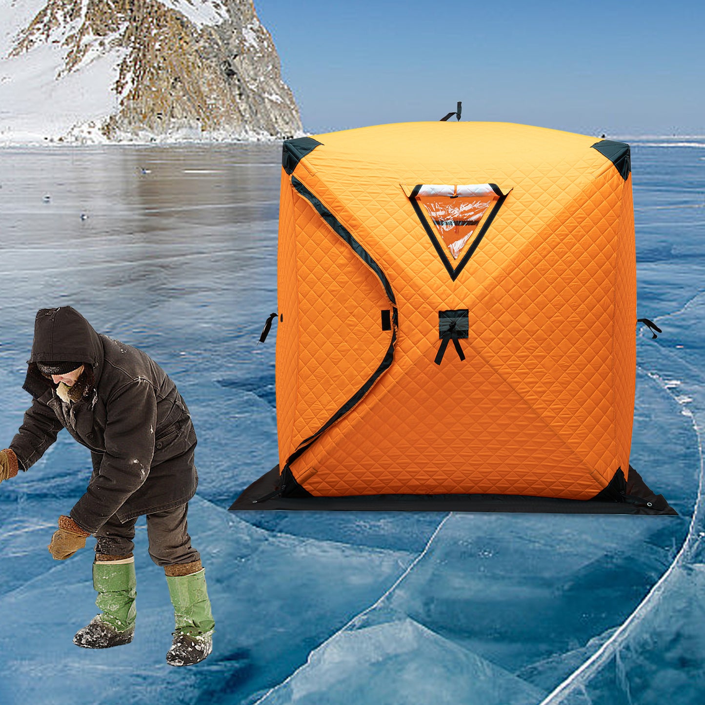 IJsvistent – Vis Shelter – Pop-up Tent – Wintertent – Kampeertent – 1-2 Personen – Geïsoleerd Met Dikker Katoen – Wind- en Sneeuwbestendig – Oranje