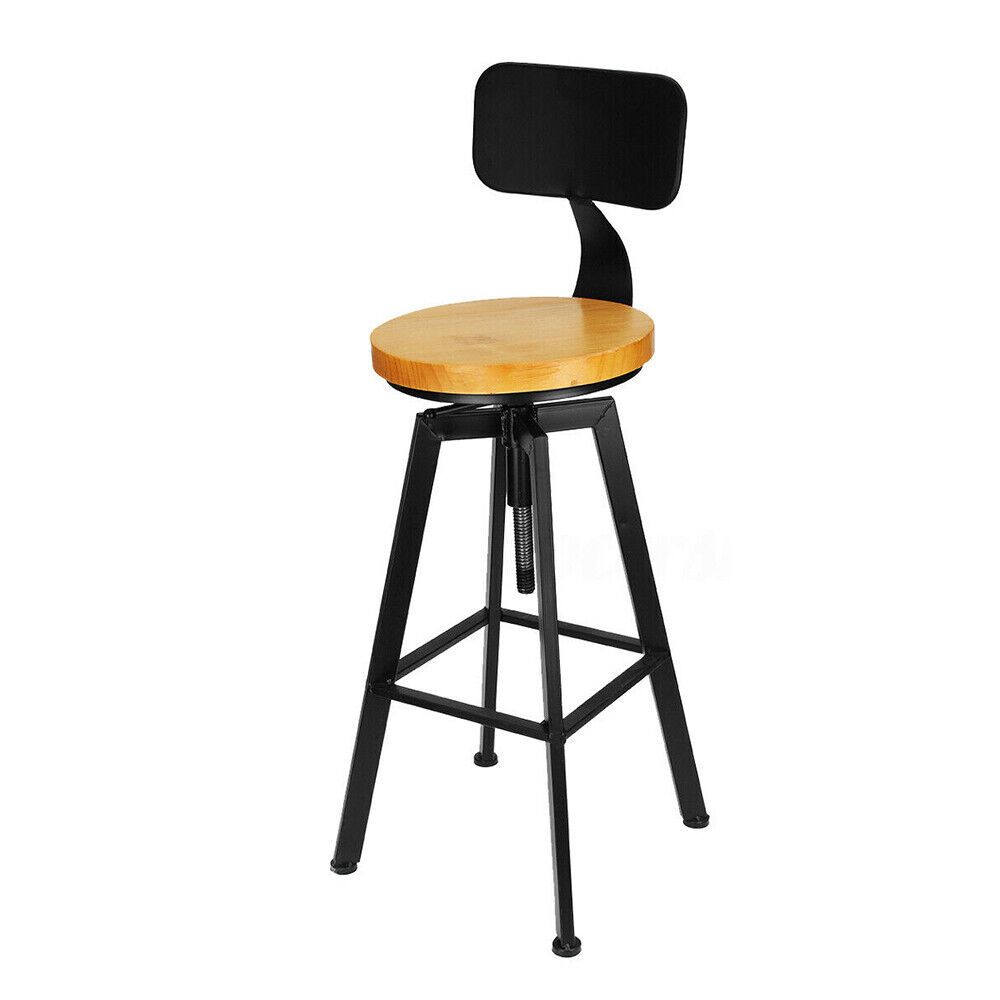 Barkrukken – Barstoelen – Keukenkrukken – Stoel Voor Keukeneiland – Industriële Barkrukken Zwart – Verstelbare Zithoogte 64-84 cm – Draaibaar Met Voetensteun – Set Van 2