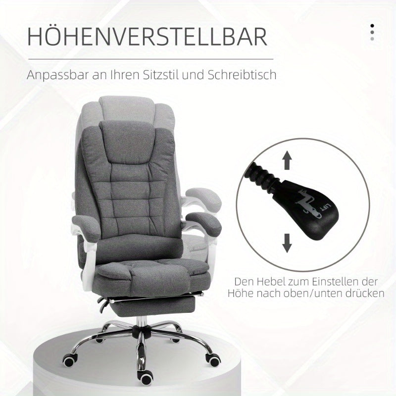Bureaustoel – Kantoorstoel – Werkstoel – Bureaustoel Ergonomisch – Bureaustoel Grijs – Verstelbare Zithoogte – Inklapbare Voetensteun – Stevig Metalen Frame – Vijfwielige Basis
