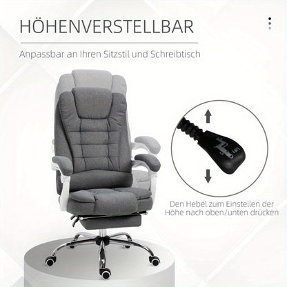 Bureaustoel – Kantoorstoel – Werkstoel – Bureaustoel Ergonomisch – Bureaustoel Grijs – Verstelbare Zithoogte – Inklapbare Voetensteun – Stevig Metalen Frame – Vijfwielige Basis