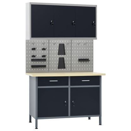 Werkbank – Werktafel – Werkbank Met Opbergruimte – Werkbank Garage – Werkbank Zwart – 500 kg Draagvermogen – Verstelbare Pooten