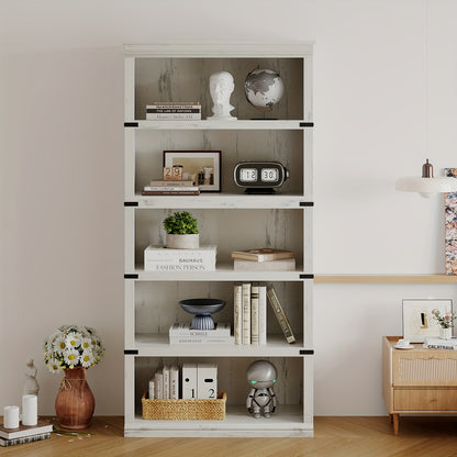 TACKVIEW Retro Style Bookcase - 800x320x171, 5.08 cm Antique White/Black Wooden Shelf with 6 Shelves, 2 Drawers & 2 Open Shelves, Freestanding Vertical Storage for Living Room, Bedroom, Office - Easy Assembly, Durable MDF & W