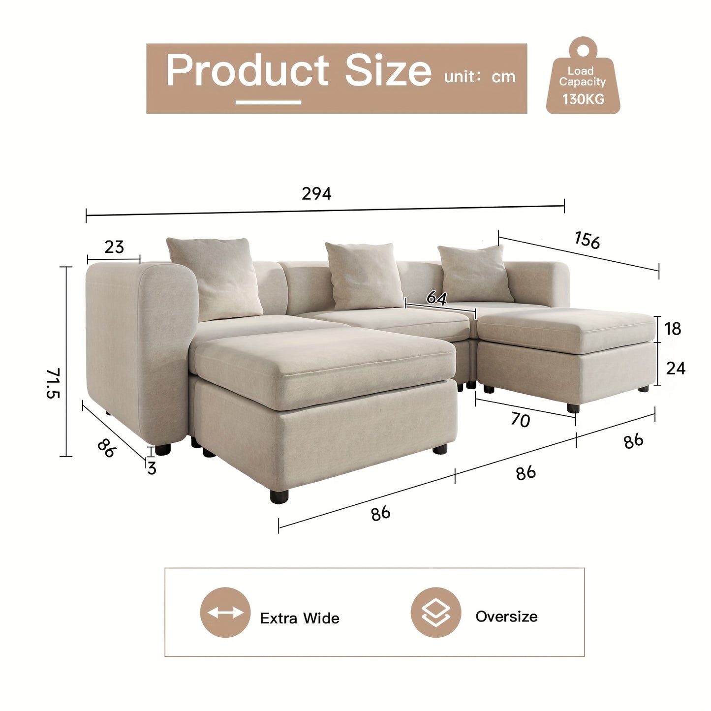 Modulaire Hoekbank – Comfortabele Zitzetel – Loungebank – Sectional Sofa – Moderne Bank – Beige Kleurvariant – Ruime Zitplaatsen – Eenvoudige Montage