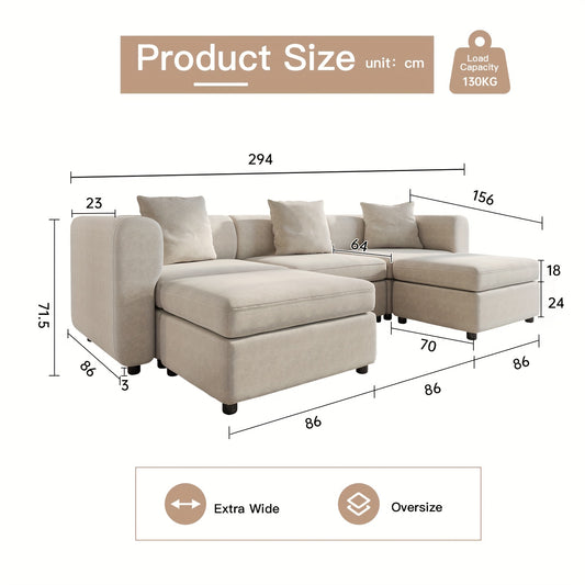 Modulaire Hoekbank – Comfortabele Zitzetel – Loungebank – Sectional Sofa – Moderne Bank – Beige Kleurvariant – Ruime Zitplaatsen – Eenvoudige Montage