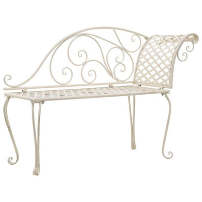 Tuin Ligstoel – Lounger – Ligbed – Chillstoel – Tuinbank – Antiek Wit Metaal – Ergonomisch Design – 128 cm Lang