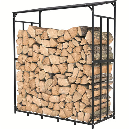 Houtopslag – Houtblokkenhouder – Vuurhouthouder – Houtrek – Buitenopslag – Zwart – Weerbestendig Metalen Frame – Waterdichte Afdekking – 156x60x168 cm