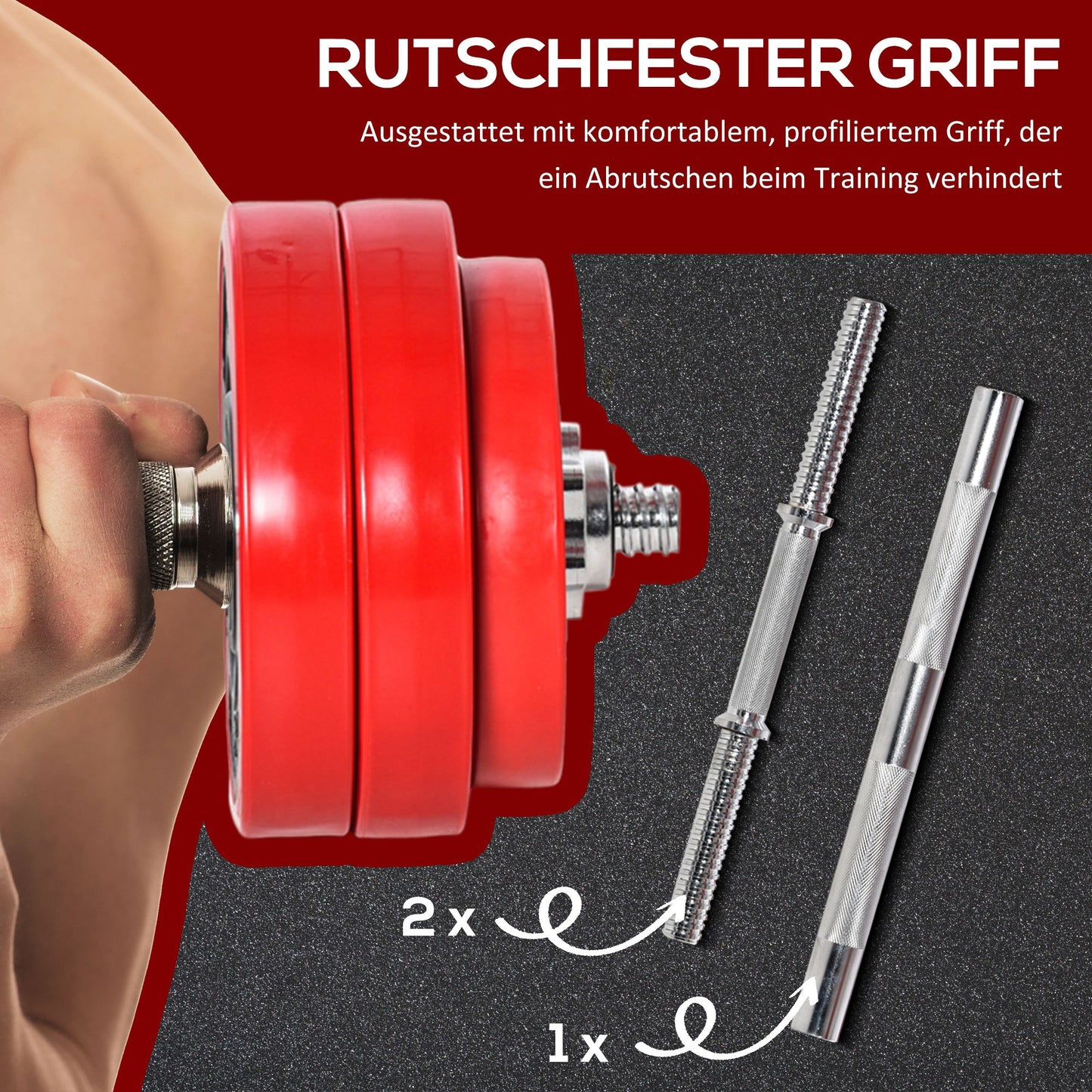 Verstelbare Dumbbell Set – Dumbbells – Halters – Gewichten – Krachttraining – 20-30 kg Verstelbaar – 2-in-1 Dumbbell en Halter – Rood/Zwart – Staal en Kunststof – Compact 21,5x21,5x3,8 cm