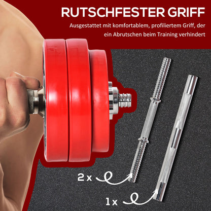 Verstelbare Dumbbell Set – Dumbbells – Halters – Gewichten – Krachttraining – 20-30 kg Verstelbaar – 2-in-1 Dumbbell en Halter – Rood/Zwart – Staal en Kunststof – Compact 21,5x21,5x3,8 cm