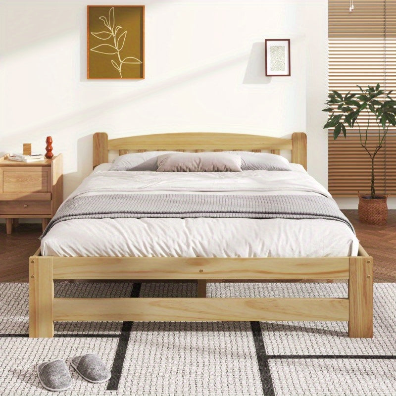 Houten Tweepersoonsbed – Bedframe – Slaapbank – Ledikant – Bedombouw – 140x200 cm – Modern Minimalistisch Design – Hoogwaardige Natuurlijke Houtafwerking