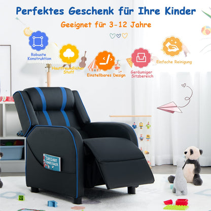 Kinderfauteuil – Kinderstoel – Kinderbank – Kinderzitje – Kindermeubel – Verstelbare Rugleuning en Voetsteun – Kunstleer Blauw 69x53x74 cm