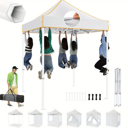 Partytent – Feesttent – Tuintent – Paviljoen – Vouwtent – Pop-up – 2×2m – Waterdicht Polyester Oxford – 4 Zijwanden Met UPF50+ Bescherming – Verstelbare Hoogte & Versterkt Zevenhoekig Stalen Frame