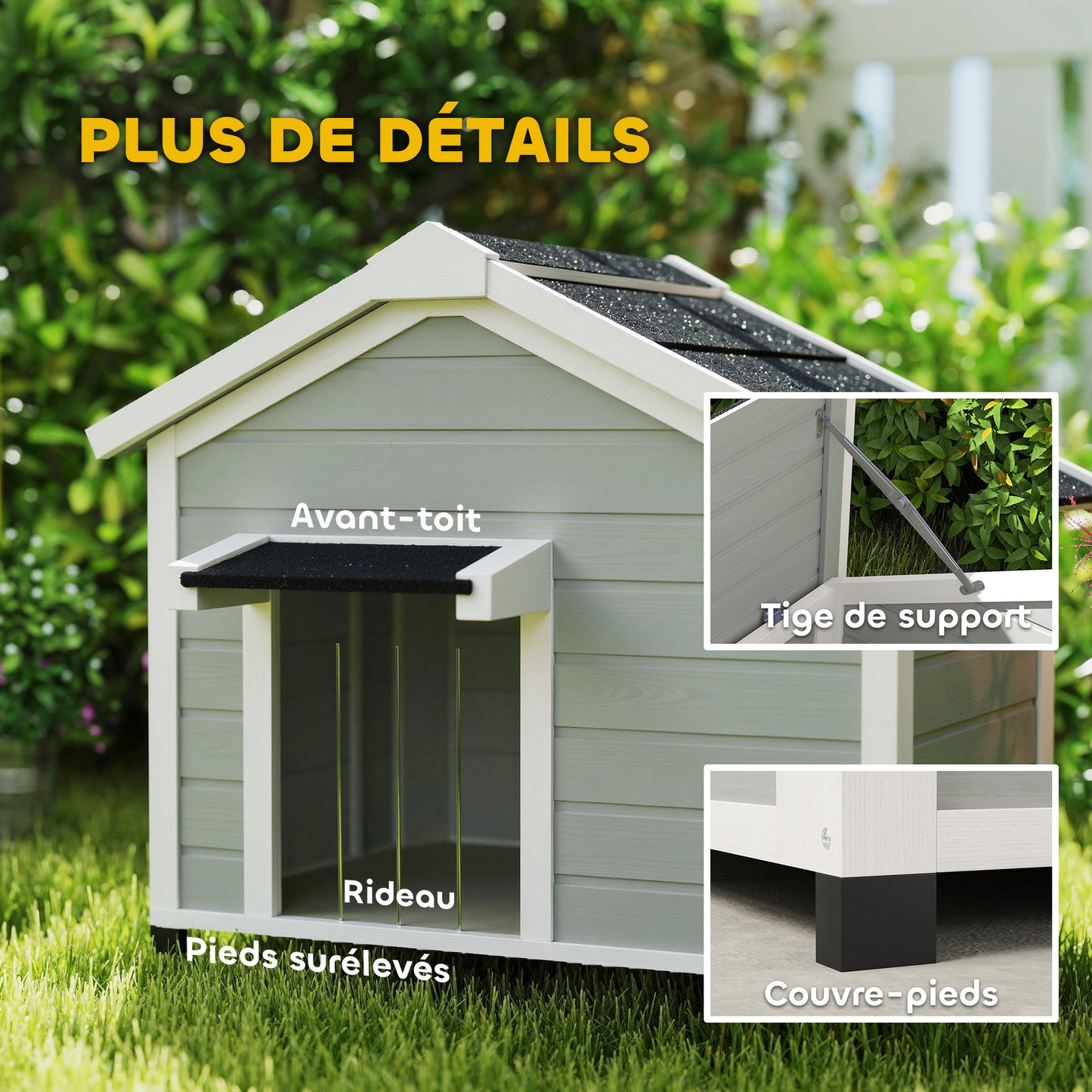 Hondenhok – Hondenhuis – Buitenkennel – Hondenhokje – Tuinkussen – Weerbestendig Hondenhok – Verhoogde Poten – Afneembare Vloer – Lichtgrijs