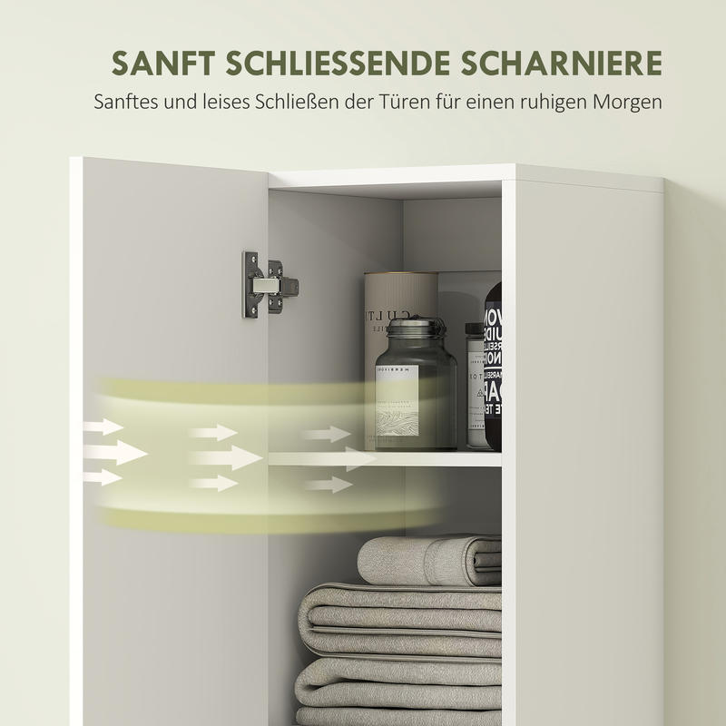 Modern White Wall-Mounted Bathroom Shelf Cabinet with 6 Shelves - Space-Saving MDF Storage Unit, Painted, Easy Installation (No Metal), Independent Design for Bathrooms - Ideal for Towels, Toiletries & Organization