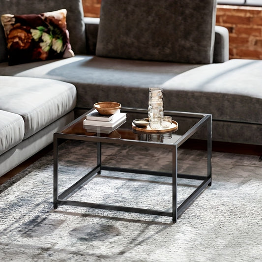 Salontafel – Koffietafel – Bijzettafel – Woonkamertafel – Tafel – Zwart – Geharde Glasplaat – Stalen Poten – Vierkant 68x68x39 cm – Modern Minimalistisch Design