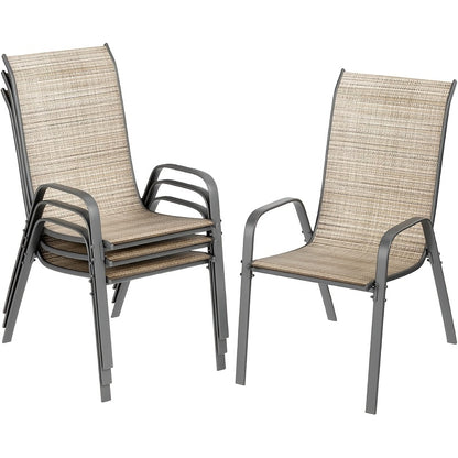 Buitenstoelen – Tuinstoelen – Eetkamerstoelen – Balkonstoelen – Stapelbare Stoelen – Set Van 4 – Stalen Frame – Weerbestendig Met Textilene Bekleding