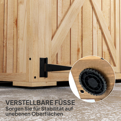 Houten Tuinberging – Tuinschuur – Tuinkast – Berging – Tuinopbergkast – Lichtbruin Vurenhout – Weerbestendig Asfalt Dak – Dubbele Deuren – Verstelbare Pootjes