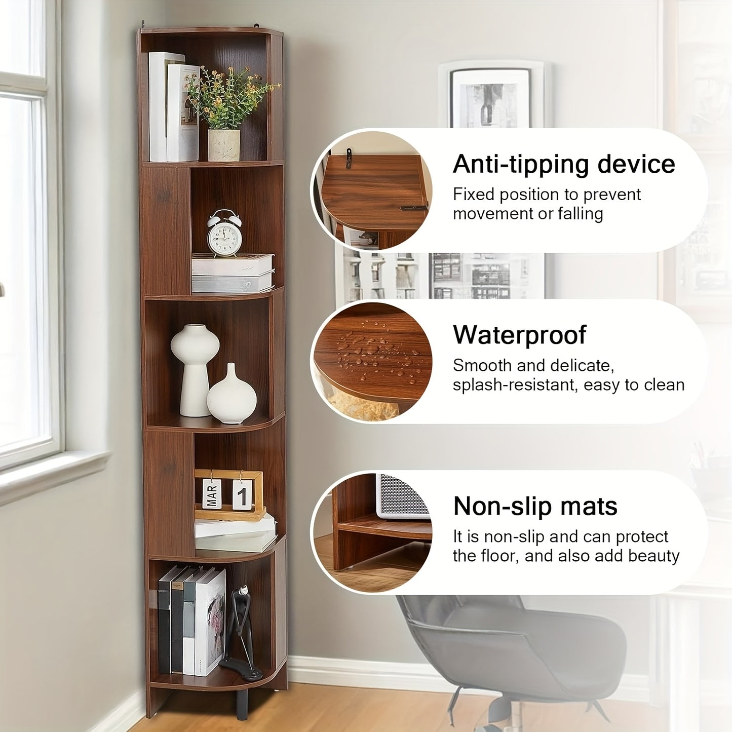 Hoekplank – Wandplank – Plankenrek – Boekenkast – Plantentafel – 5-Laags – Robuust Hout – Compact 30x173x28,5 cm – Rustieke Afwerking